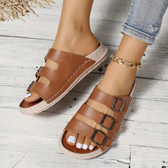 Women's Non-Slip Slippers with Three Buckles Open Toe Beach Shoes