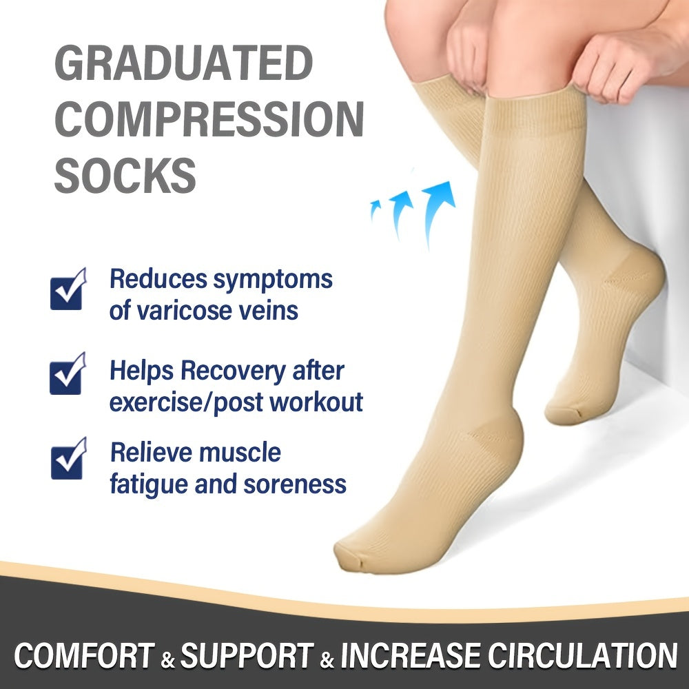 6 Pairs Compression Socks 15-20 mmHg Knee High Support