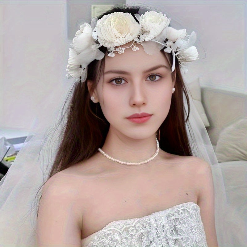 Bohemian Bridal Headband with Flowers Wedding Hair Accessory