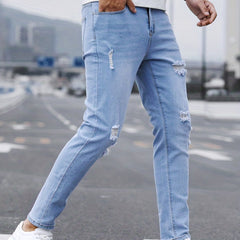 Slim Fit Ripped Jeans Men Casual Street Style Distressed Denim Pants