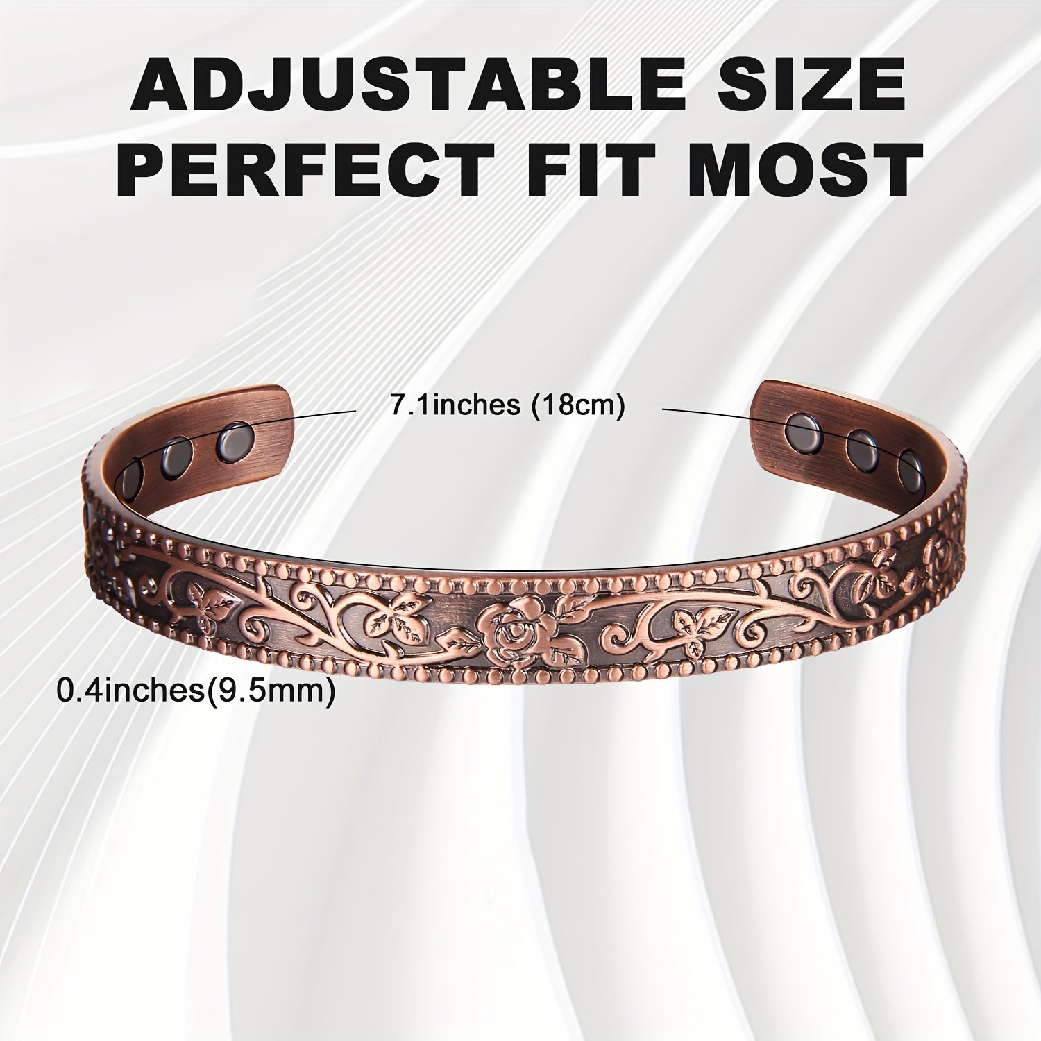Copper Magnetic Bracelet Rose Flower Style with 6 Magnets