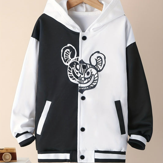Boys Bear Print Baseball Jacket