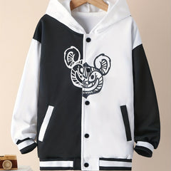 Boys Bear Print Baseball Jacket