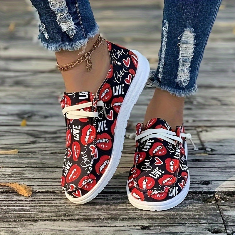 Lips Pattern Flat Shoes Women's Slip On Casual Shoes