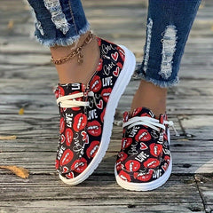 Lips Pattern Flat Shoes Women's Slip On Casual Shoes