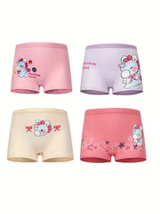 4pcs Girl's Cotton Boxer Briefs Cartoon Pattern Shorts