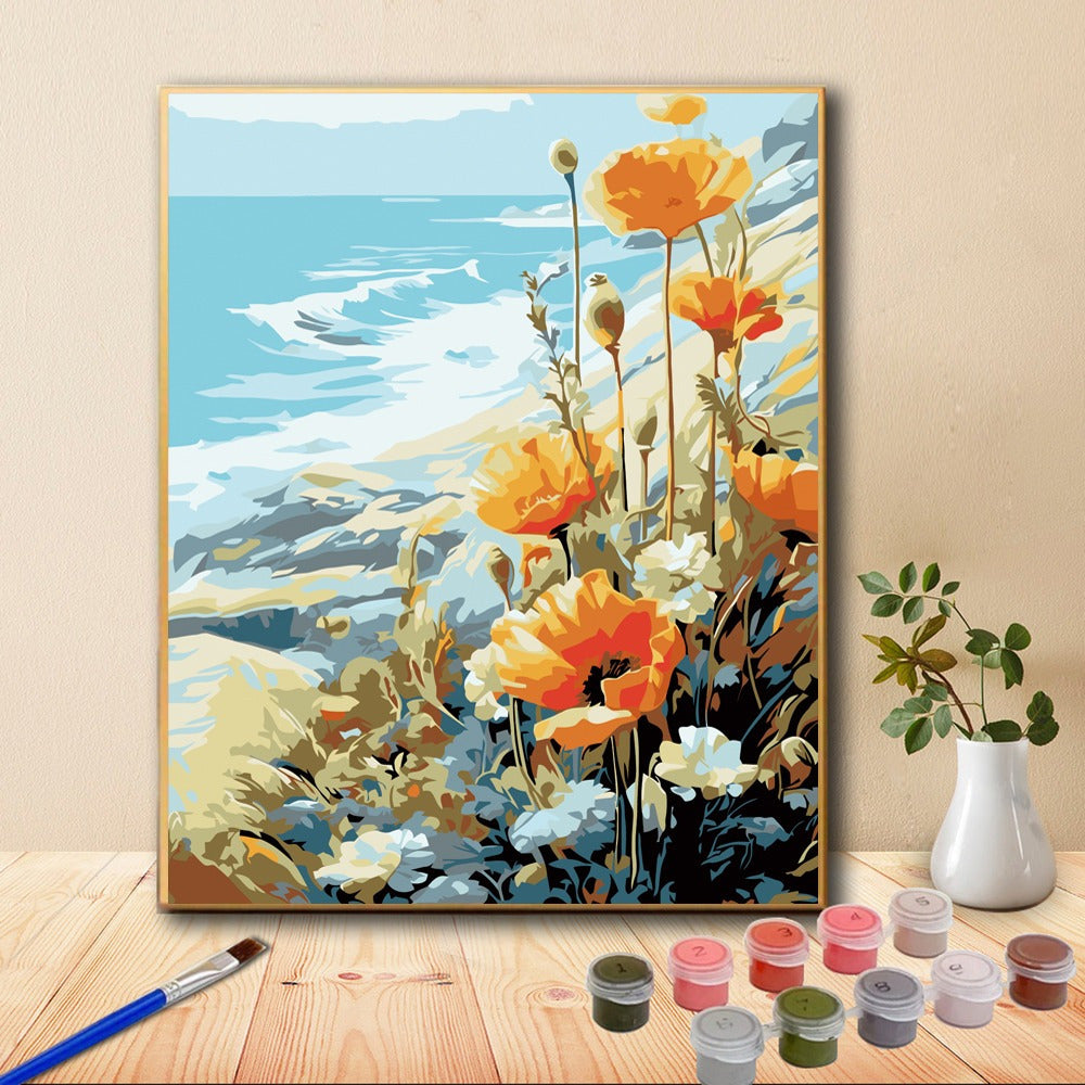 DIY Blooming Flowers at Seaside Acrylic Paint by Numbers Kit - Beginner Friendly