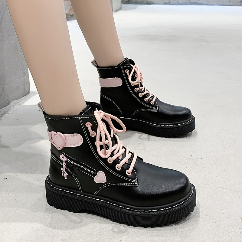 Platform Ankle Combat Boots & Lace Up Round Toe Y2K Style Shoes