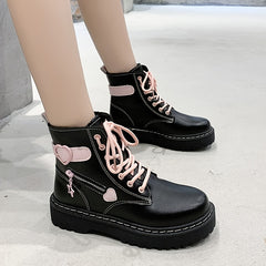 Platform Ankle Combat Boots & Lace Up Round Toe Y2K Style Shoes