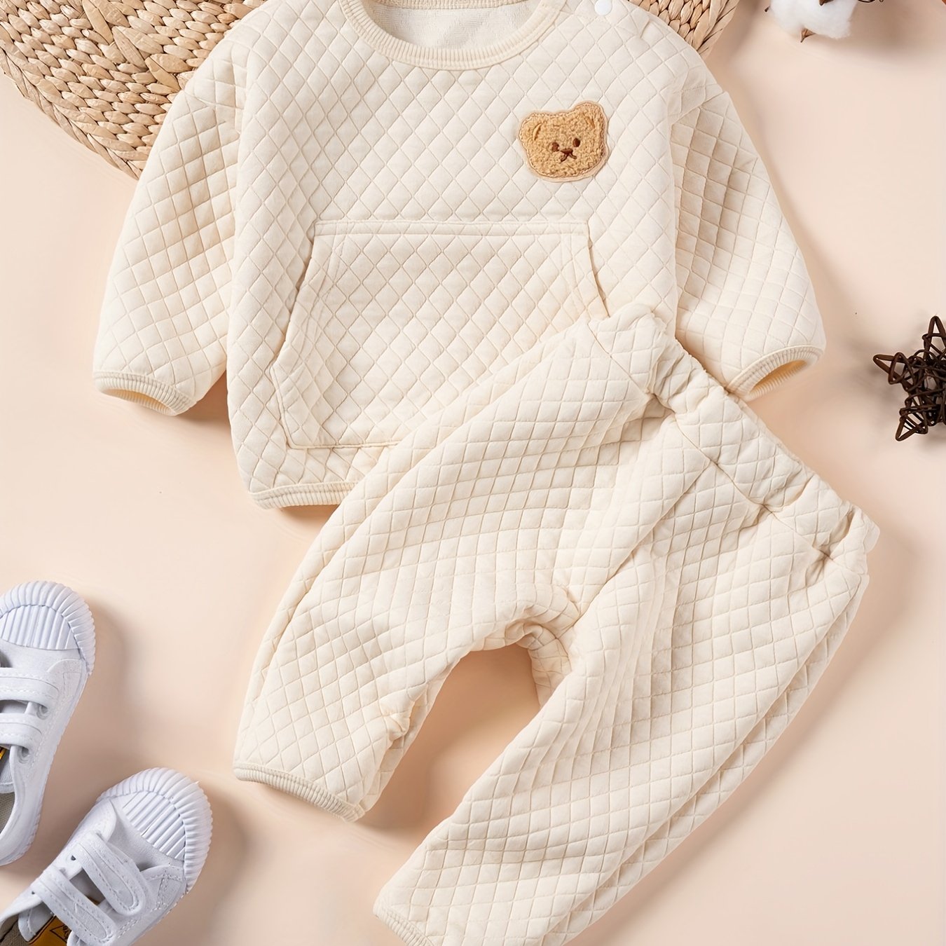 Baby Bear Pattern Pullover Top & Pants Set