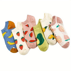 6 Pairs Women Socks Ankle Sock Fruits Pattern Boat Short Socks