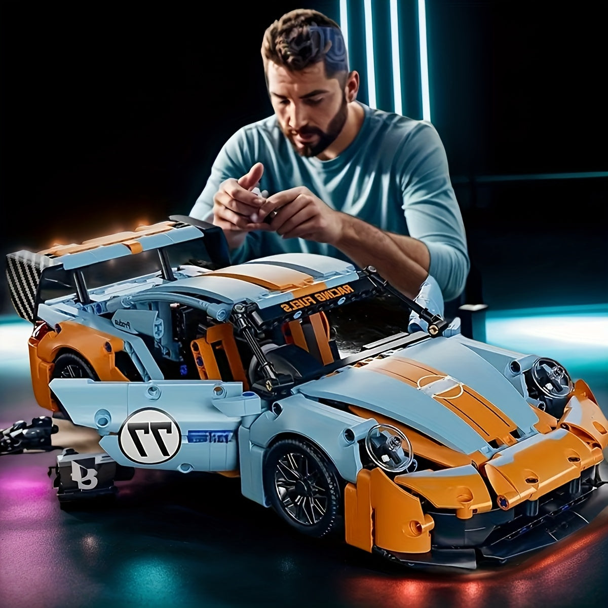 Ocs Orange Sports Car Building Blocks Racing Car Building Block Toy Set
