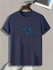 Fencer Print Men's Comfy Tshirt Active Stretch Tee For Summer