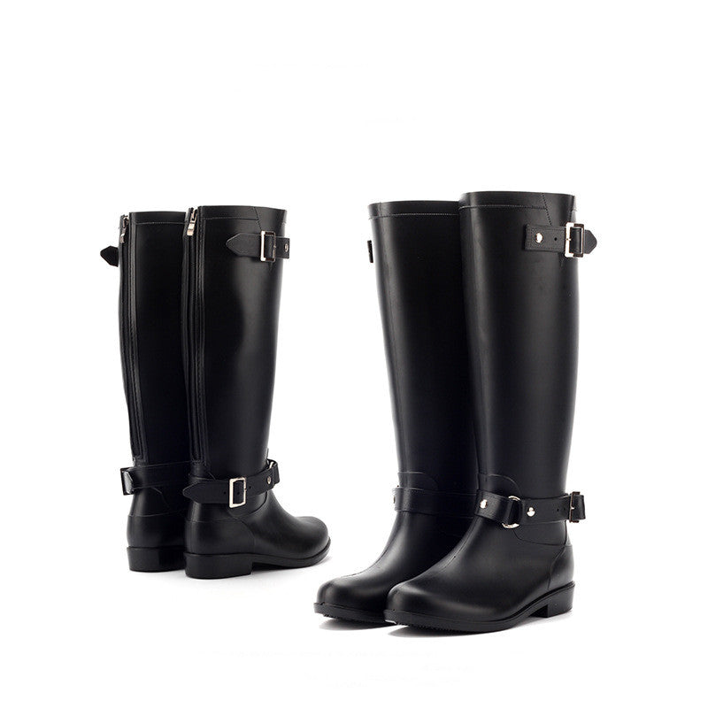 Women's Chunky Low Heel Knee High Rain Boots Waterproof