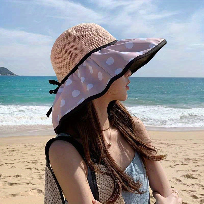 Polka Dot Bow Sun Hat Wide Brim UV Protection Bucket Hat