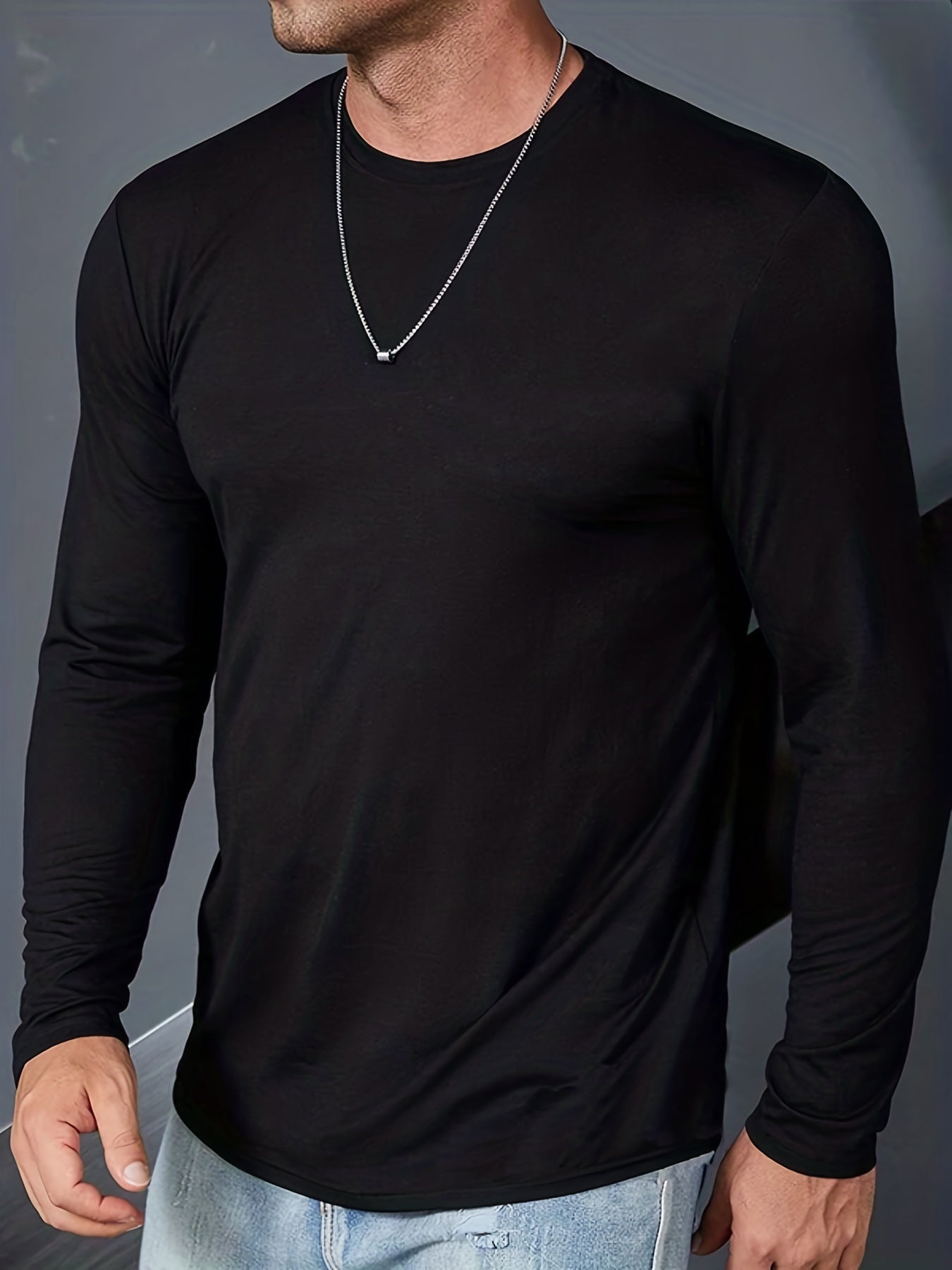 Men's Solid Crew Neck Long Sleeves T shirt Casual Comfy Shirts