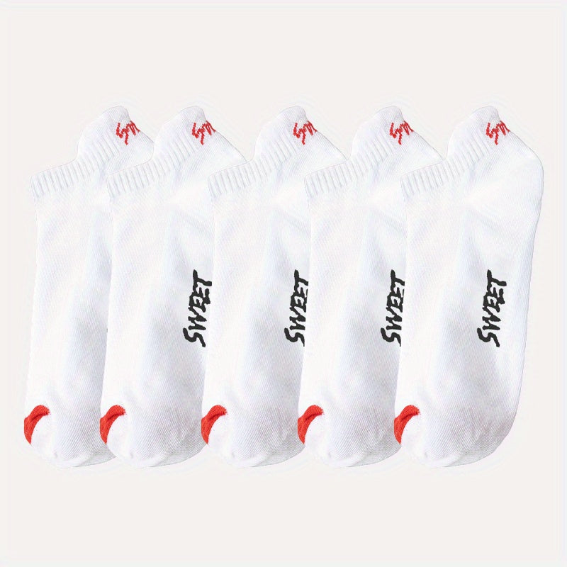 10 Pairs Boys Cotton Blend Ankle Socks Solid Letter Print