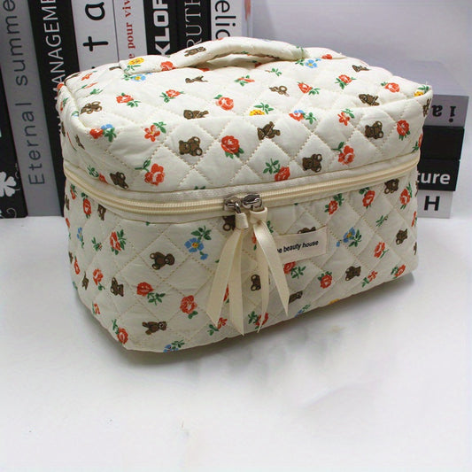 Bear Flower Cosmetic Bag Large Capacity Portable Travel Washing Bag