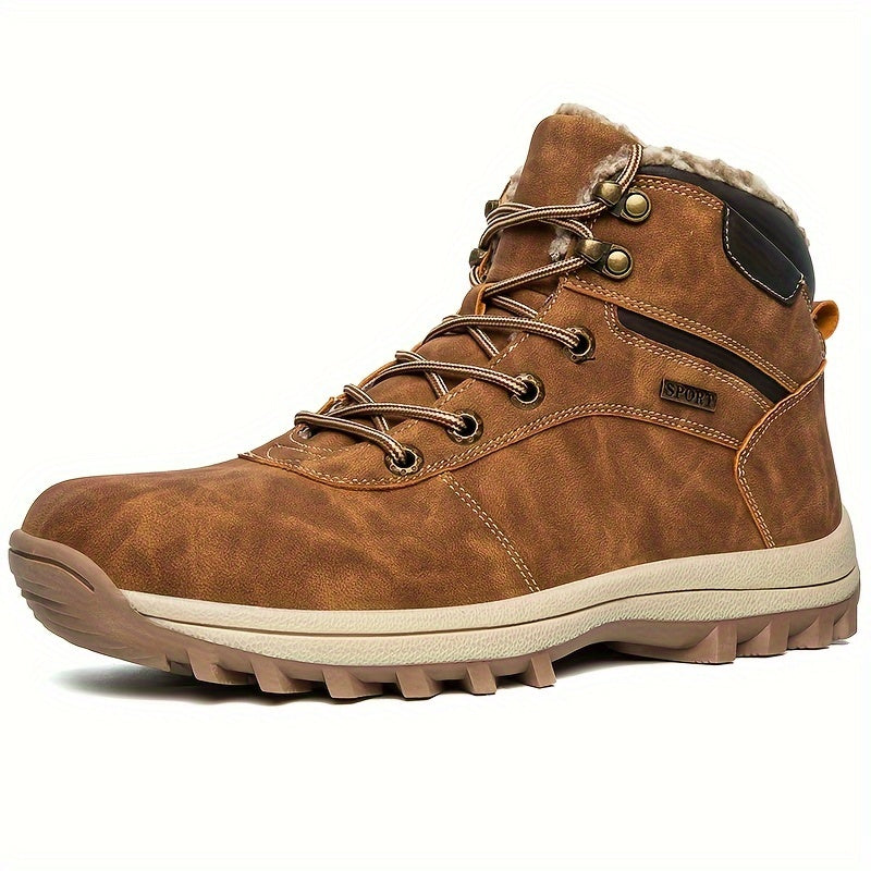 Men's Plush Lined Ankle Boots Warm Lace Up Durable Shoes Non-Slip