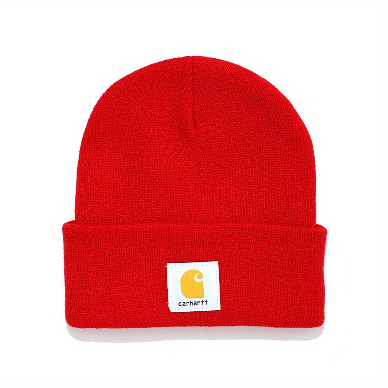 Classic Label Patch Beanie Unisex Candy Knit Hat Elastic Lightweight