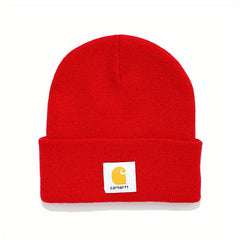 Classic Label Patch Beanie Unisex Candy Knit Hat Elastic Lightweight