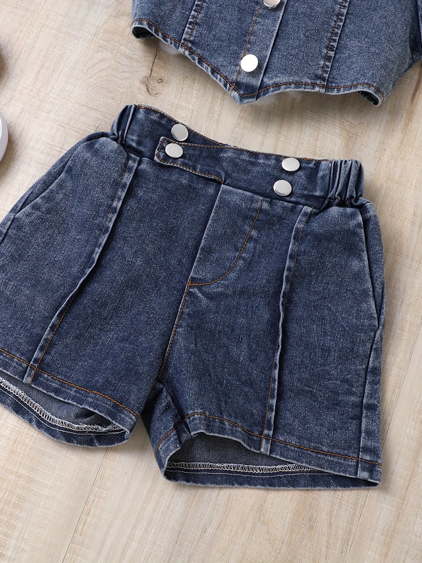 Y2K Denim Cropped Top & Shorts Set for Girls