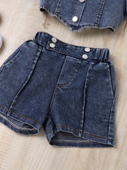 Y2K Denim Cropped Top & Shorts Set for Girls