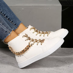 Women's High Top Skate Shoes with Chain Decor Lace Up Sneakers