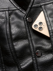 V Neck Smart PU Vest Men's Casual Solid Single Breasted Faux Leather Waistcoat