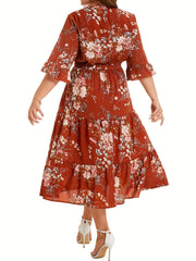 Floral Print V Neck Smock Maxi Dress