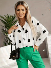 Women's Plus Heart Print Button Up Blouse