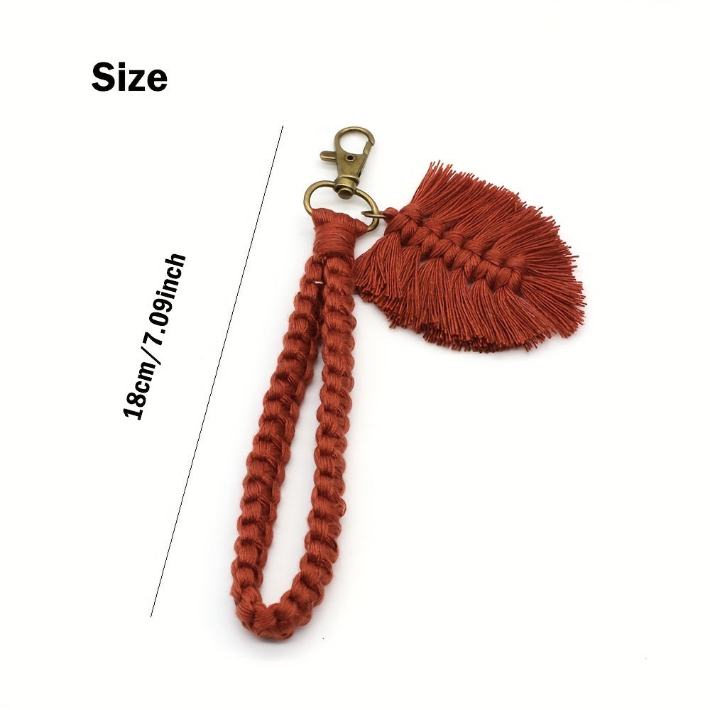 Boho Leaf Tassel Keychain Wrist Lanyard for Keys