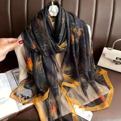 Vintage Flower Print Scarf Large Shawl Thin Silk Head Wrap Women Sunscreen