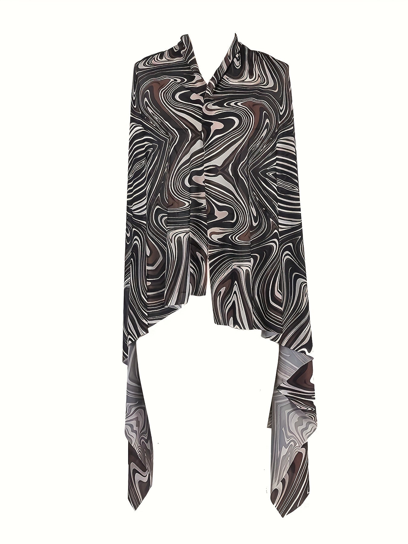 Floral Leaf Print Cover Up Semi Sheer Shawl