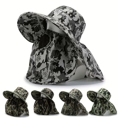 Wide Brim Sun Hat with Face Cover Breathable UV Protection Detachable