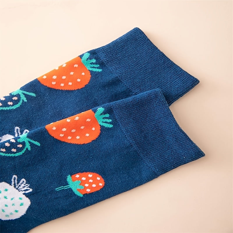 Cotton Soft Strawberry Mid Tube Socks For Women