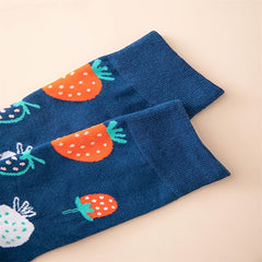 Cotton Soft Strawberry Mid Tube Socks For Women