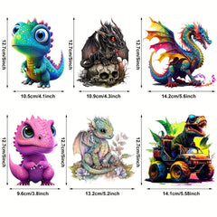 6 Dinosaur Iron On Patches Decals for DIY Clothing