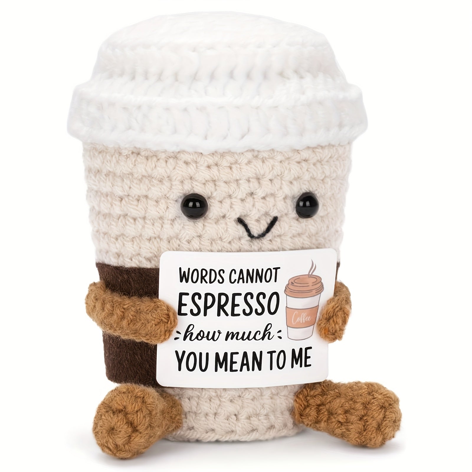 Funny Positive Gag Gift Fabric Tea Cup Craft Doll with Uplifting Quote