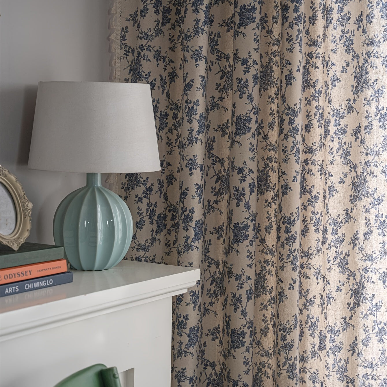 American Flower Cotton and Linen Curtain with Beige Fringed