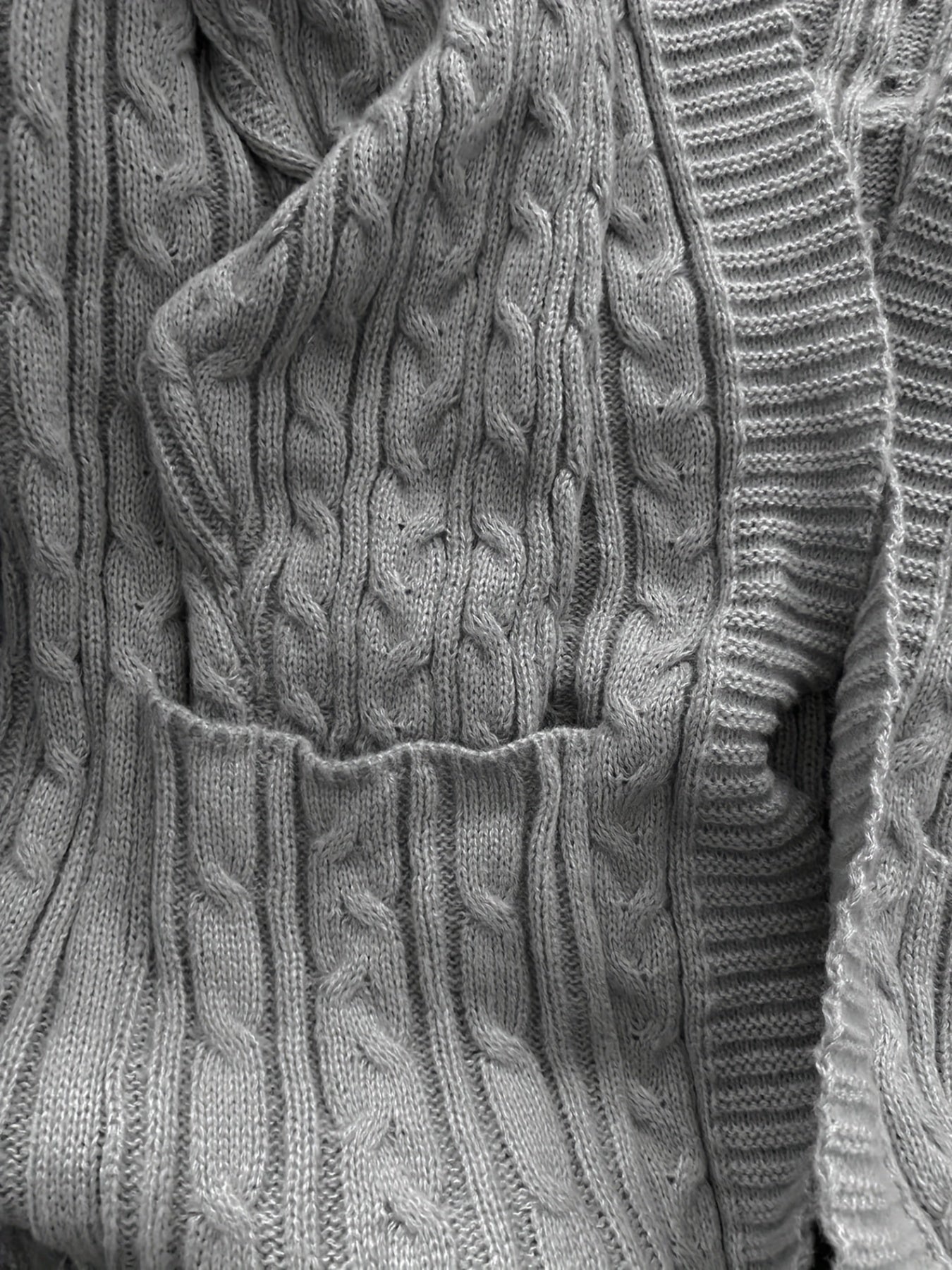 Cable Knit Open Front Cardigan with Pockets