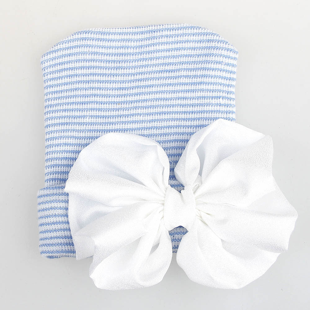 Baby Girls Bow Knit Striped Cap Elastic Thermal Beanie