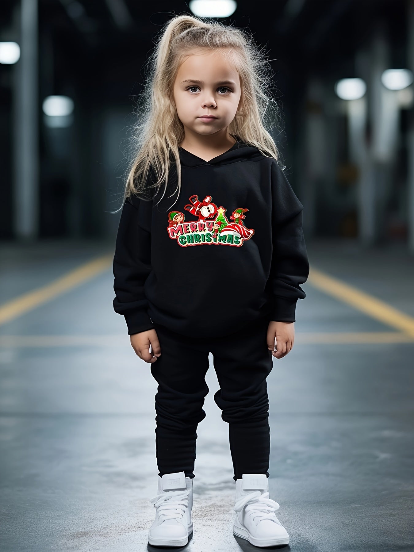 Girls Merry Christmas Hooded Sweatshirt Top Set