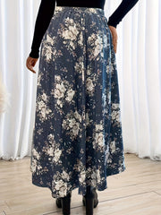 Women's Plus Floral Print Pleated Maxi Skirt