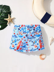 Boys Shark Starfish Print Shorts for Kids Summer Beach Vacation