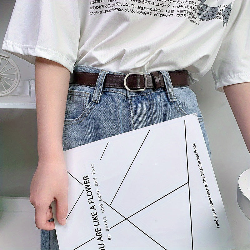 Thin Belt Hole Buckle PU Leather Solid Casual Jeans Pants Belt