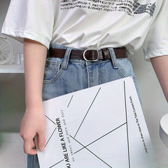 Thin Belt Hole Buckle PU Leather Solid Casual Jeans Pants Belt
