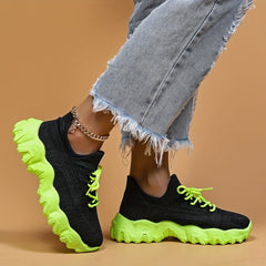 Thick Sole Shock Absorption Running Shoes Mesh Breathable Lace Up
