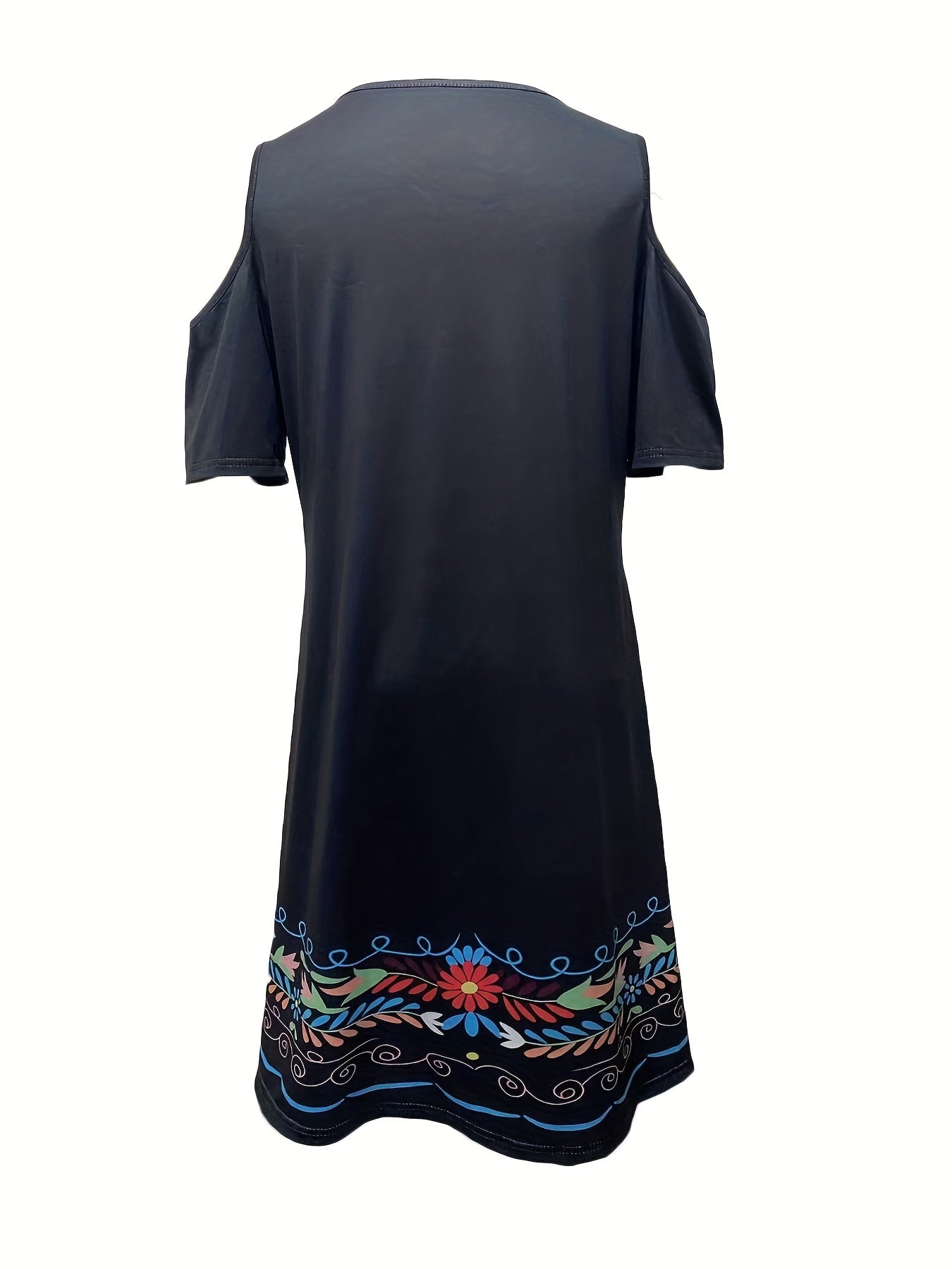 Ethnic Floral Print Dress Vintage Cold Shoulder V Neck Dress