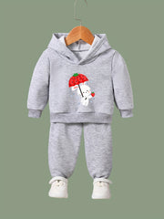 Girls Rabbit Pattern Hooded Sweatshirt and Sweatpants Set